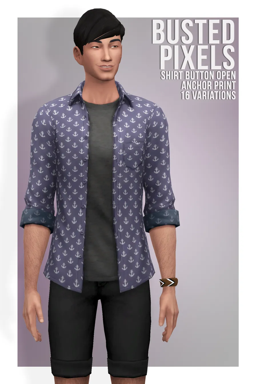 Shirt Button Open Anchor Print