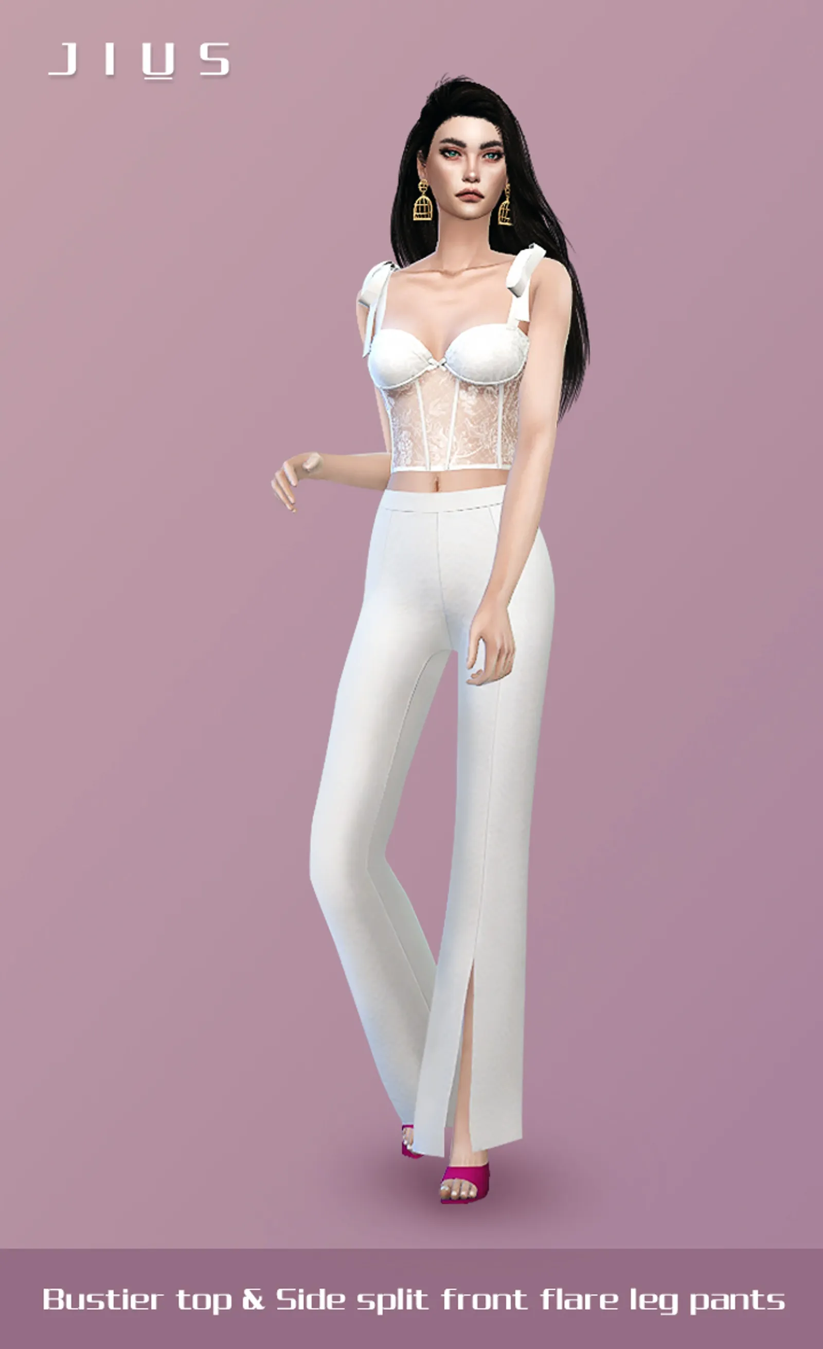 [Jius] Bustier top & Side split front flare leg pants