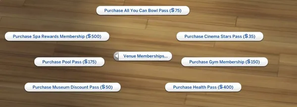 Simulation Costs : Venue Lot Fees and Memberships