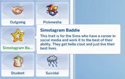 Simstagram Baddie Trait
