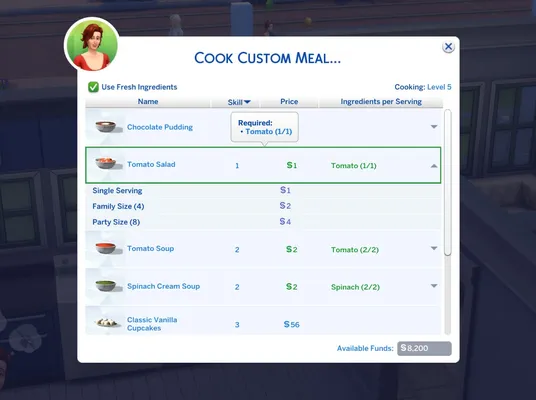 Custom Food Interactions