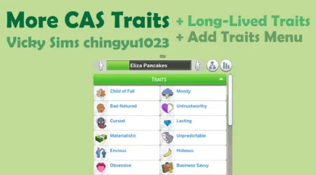 More CAS Traits Mod + Long-Lived Traits + Add Traits Menu