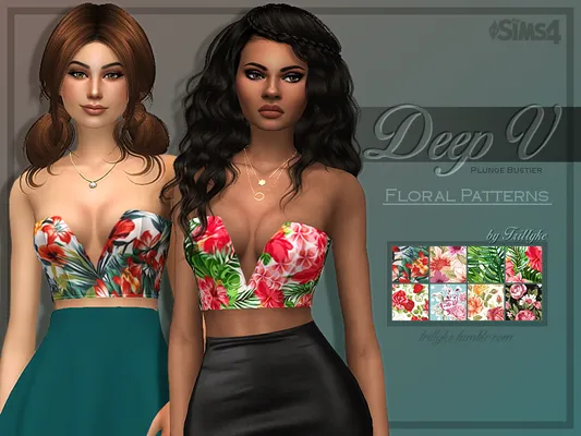 Deep V Plunge Bustier - Floral Patterns
