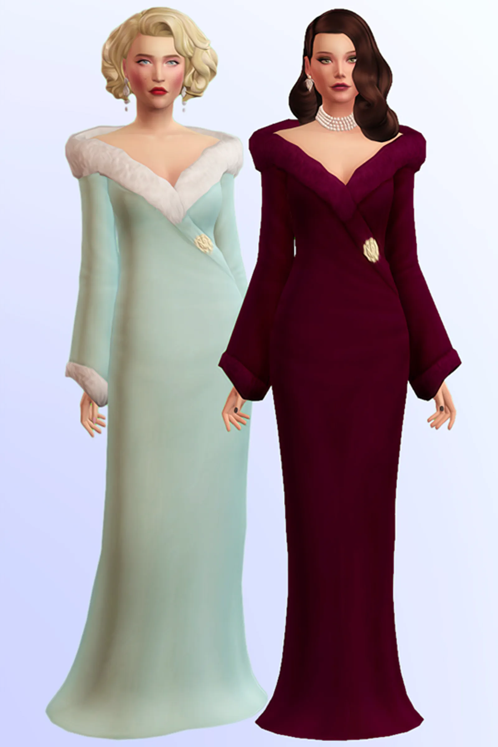 ? Diva - a long gown with fur in 20 swatches ?