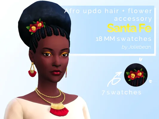 Santa Fe - afro updo in 24 MM swatches + flower accessory in 7 swatches