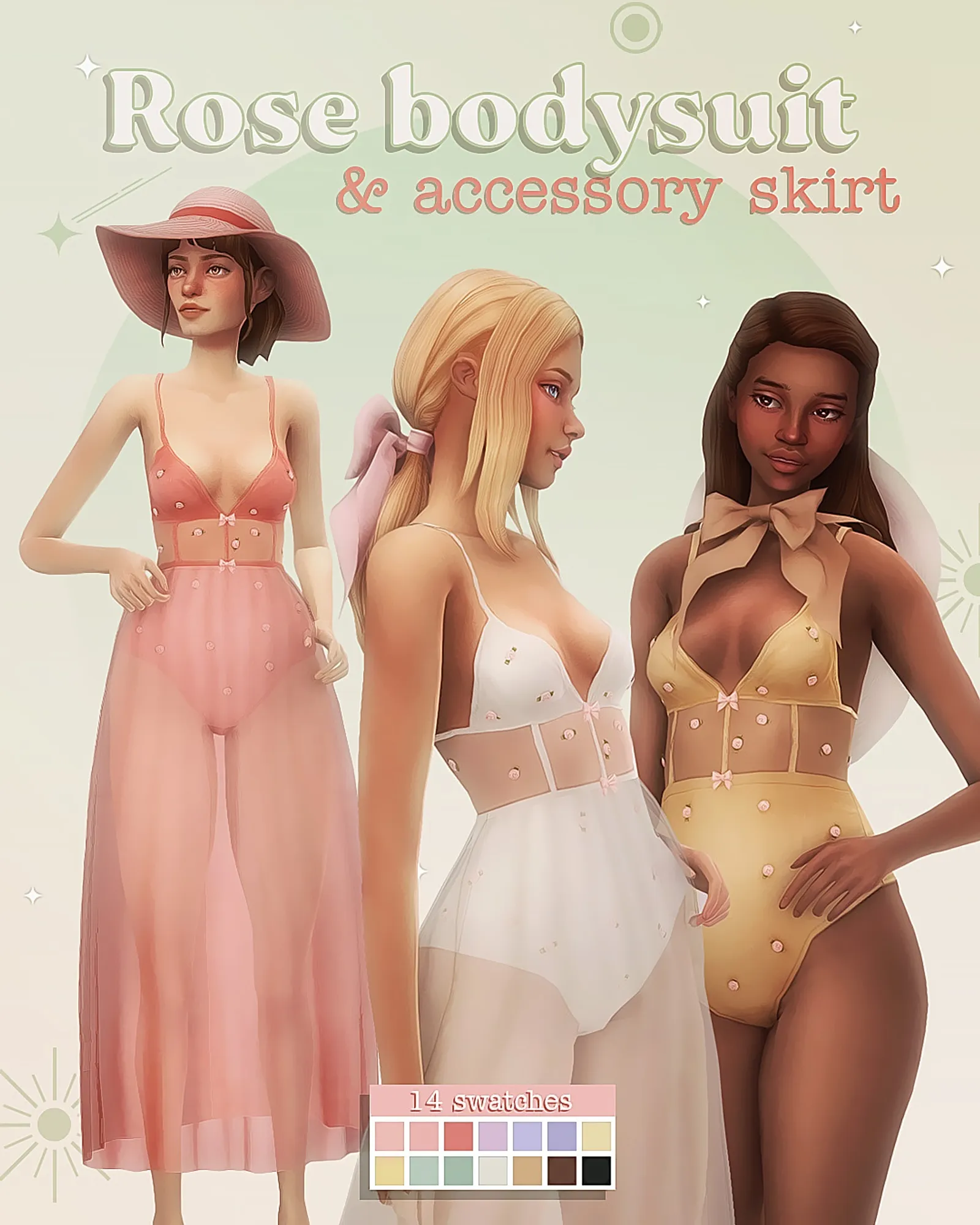 Rose bodysuit & sheer, accessory skirt