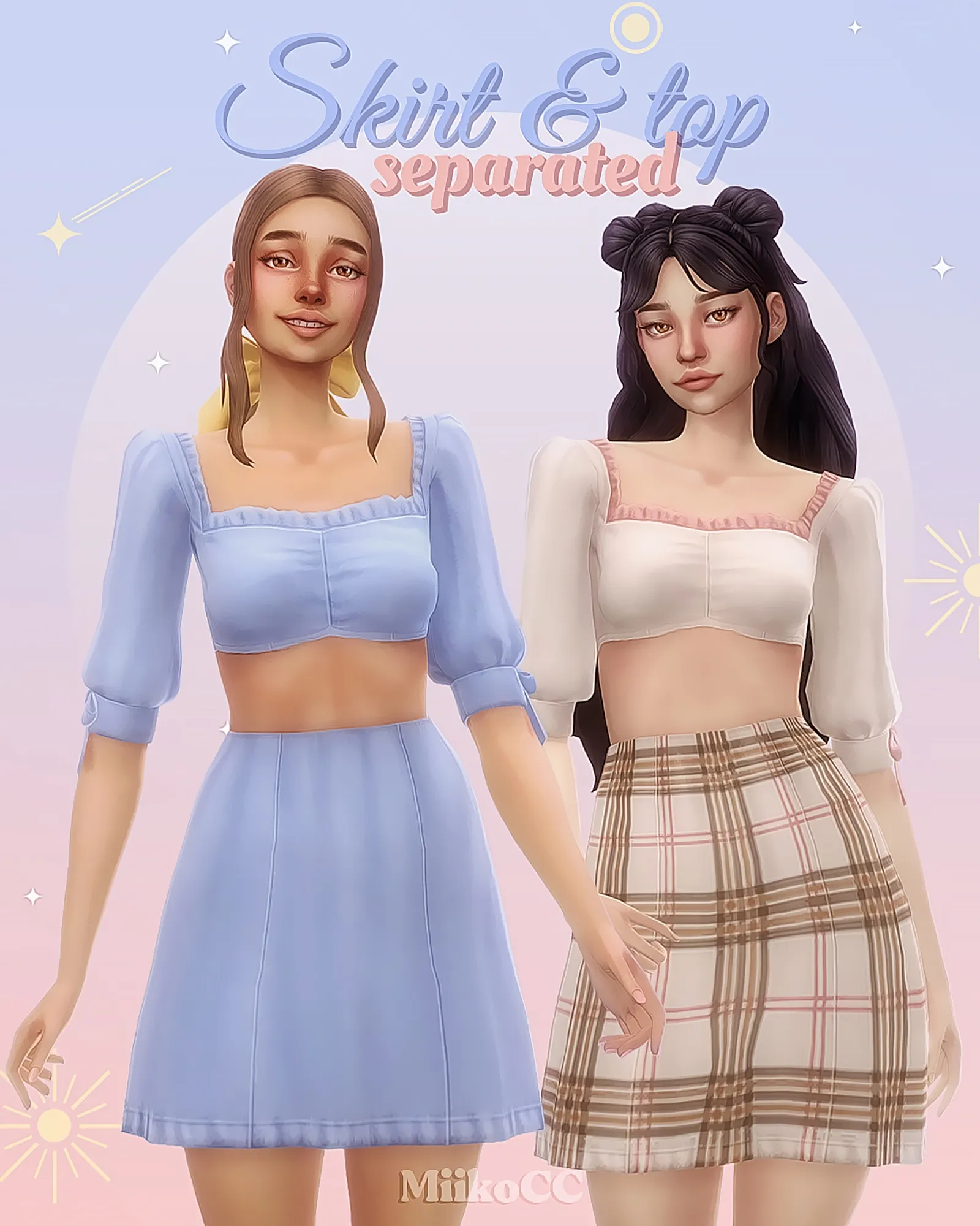 Puff-sleeve crop top & A-line skirt