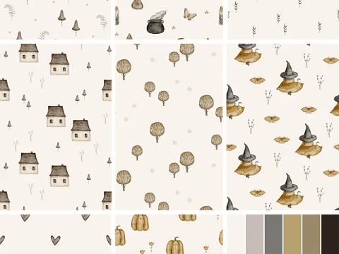 LITTLE WITCH COLLECTION: PART 02 | 8 Wallpaper Prints + Plain Baseboard