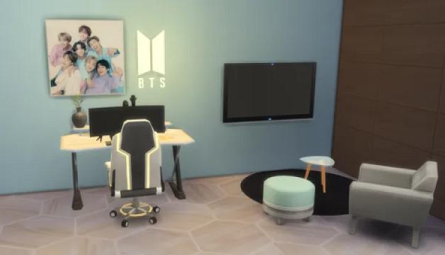 Set CC Sims 4 Gratuits : Néon + Cadre du groupe BTS ! / Neon Sign + Poster of the BTS band !
