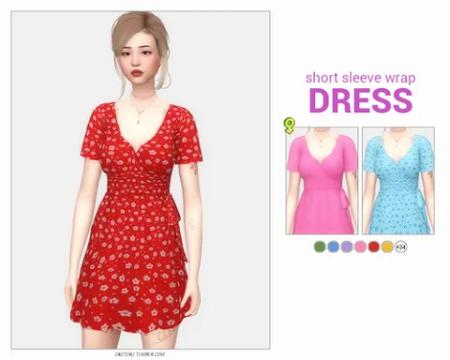 SHORT SLEEVE WRAP DRESS