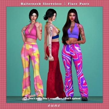 Halterneck Sleeveless & Flare Pants