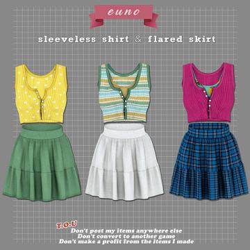 sleeveless shirt & flared skirt
