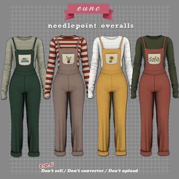 needlepoint overalls modified
