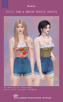 Frill sleeveless top & denim shorts outfit