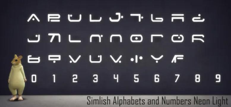 Simlish Alphabets and Numbers Neon Lights