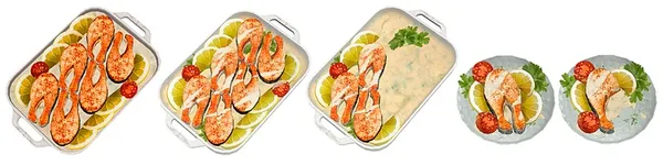 Baked salmon and vegetables in the oven